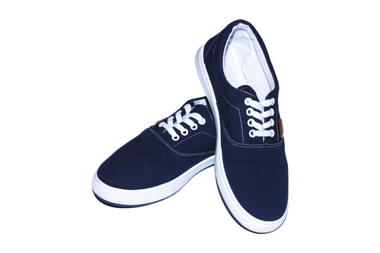 dark blue sneakers on a white background
