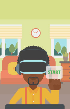Man wearing virtual reality headset.