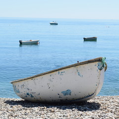 Fishing boats on Jurassic Coast in Beer, Devon