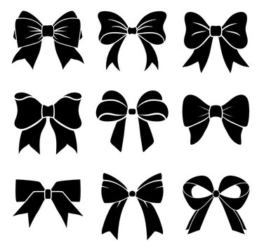 Set of graphical decorative bows. Vector icon collection