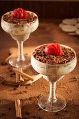 tiramisu in a glass in a rustic style