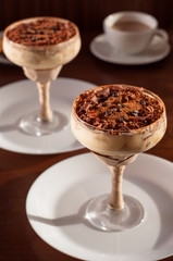 tiramisu in a glass in a rustic style