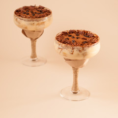 tiramisu in a glass in a rustic style
