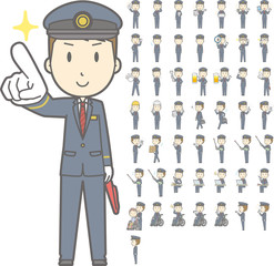 若い駅員男性vol.2（車椅子・指示棒・PCなど, 様々な表情やポーズのイラストをセット）