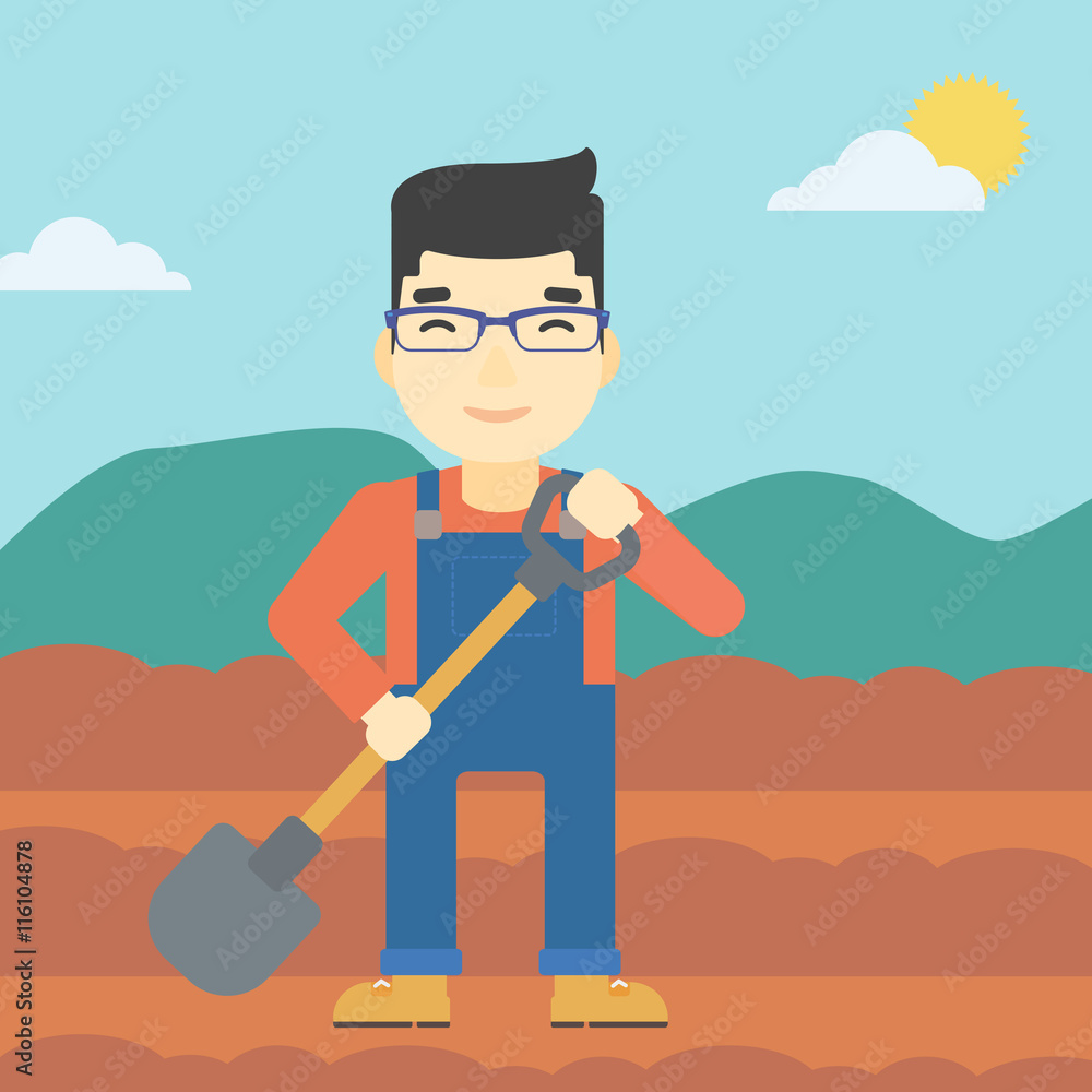 Poster farmer with shovel vector illustration.