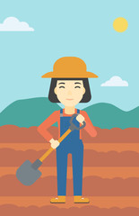 Female farmer with shovel vector illustration.