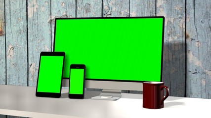 
devices responsive on workspace - green screen