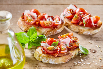 Traditional Italian bruschetta with tomato