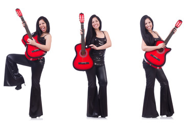 Obraz premium Woman playing guitar isolated on white