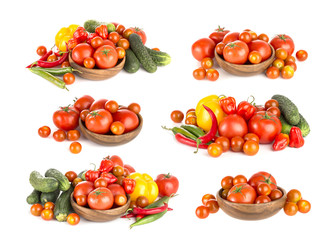Group of tomatoes isolated on white background