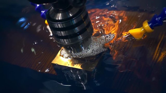 Electrical discharge wire cutting. Slow motion, high speed camera, 250fps