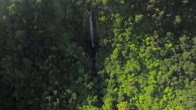 4K UHD Top down aerial video of Tamarin Falls Waterfall (Seven Cascades) - Mauritius, Curepipe, near Black River Gorge National Park