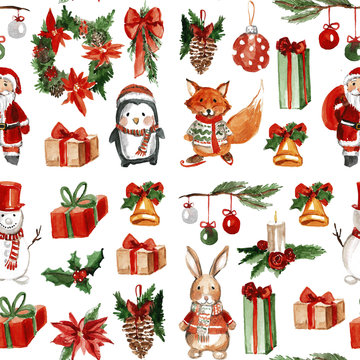 Holly jolly Merry Christmas Seamless pattern