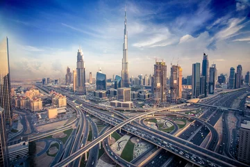 Deurstickers Dubai Dubai skyline in de avond