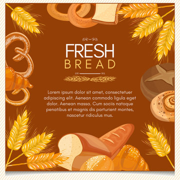 Fresh bread bakery products background buns pastries vector