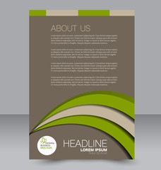 Fototapeta premium Brochure design. Flyer template. Editable A4 poster for business, education, presentation, website, magazine cover. Brown and green color.