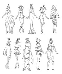 Fashion Model sketch collection hand drawn vector