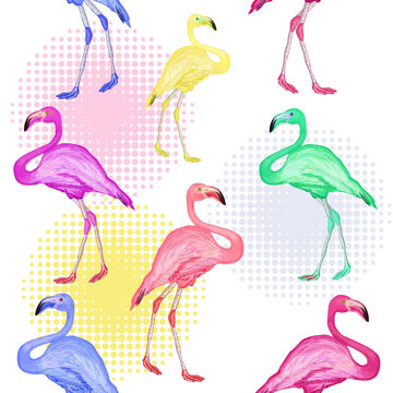 Flamingo seamless pattern hand drawn vector