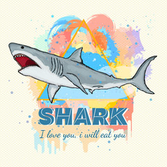 Shark on a colored background tattoo art great white shark