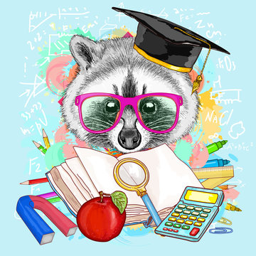 Education hipsters animals students raccoon goes to school