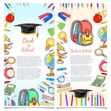 Education banners back to school template school tools vector
