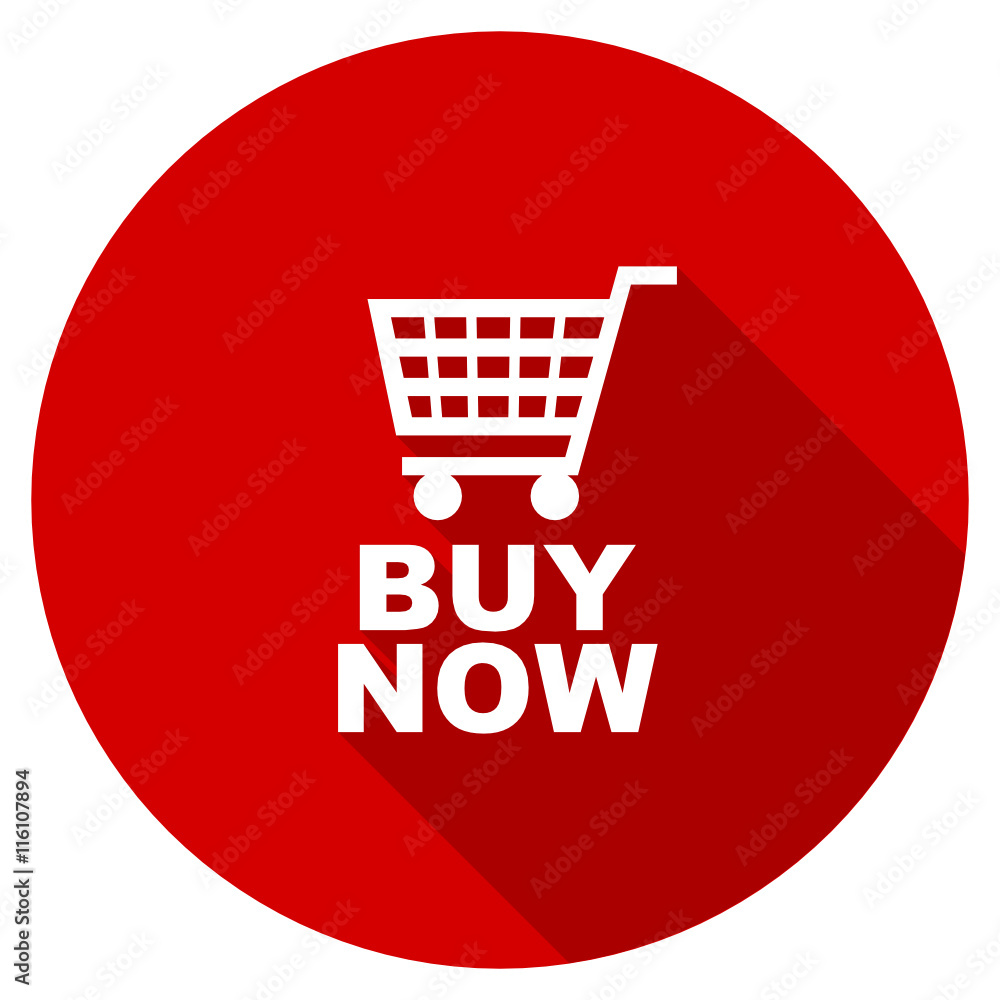 Poster flat design red round buy now vector icon