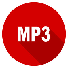 Flat design red round mp3 vector icon
