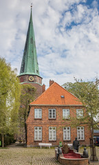 Central square and church tower in Travemunde