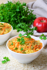 Vegetable Couscous on Bright Background