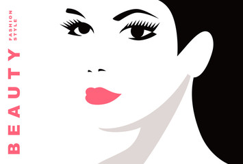 Girl with black hair. Beautiful female face