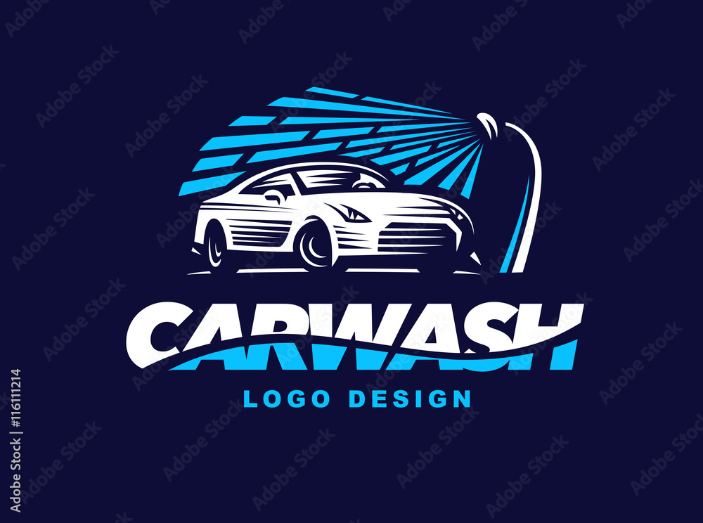 Wall mural logo car wash on dark background.