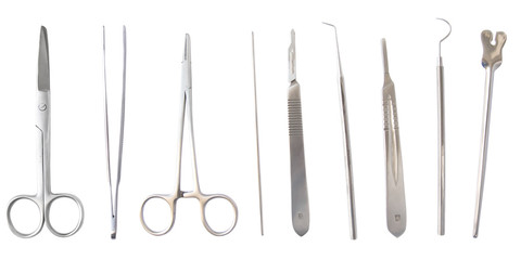 Diverse medical and surgery instruments isolated in white