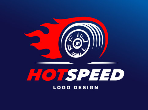 Wheel logo. Fast speed with a fiery trail
