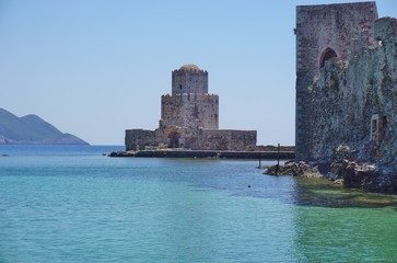 Ruins of the landmark Methoni Castle in Messenia, Greece