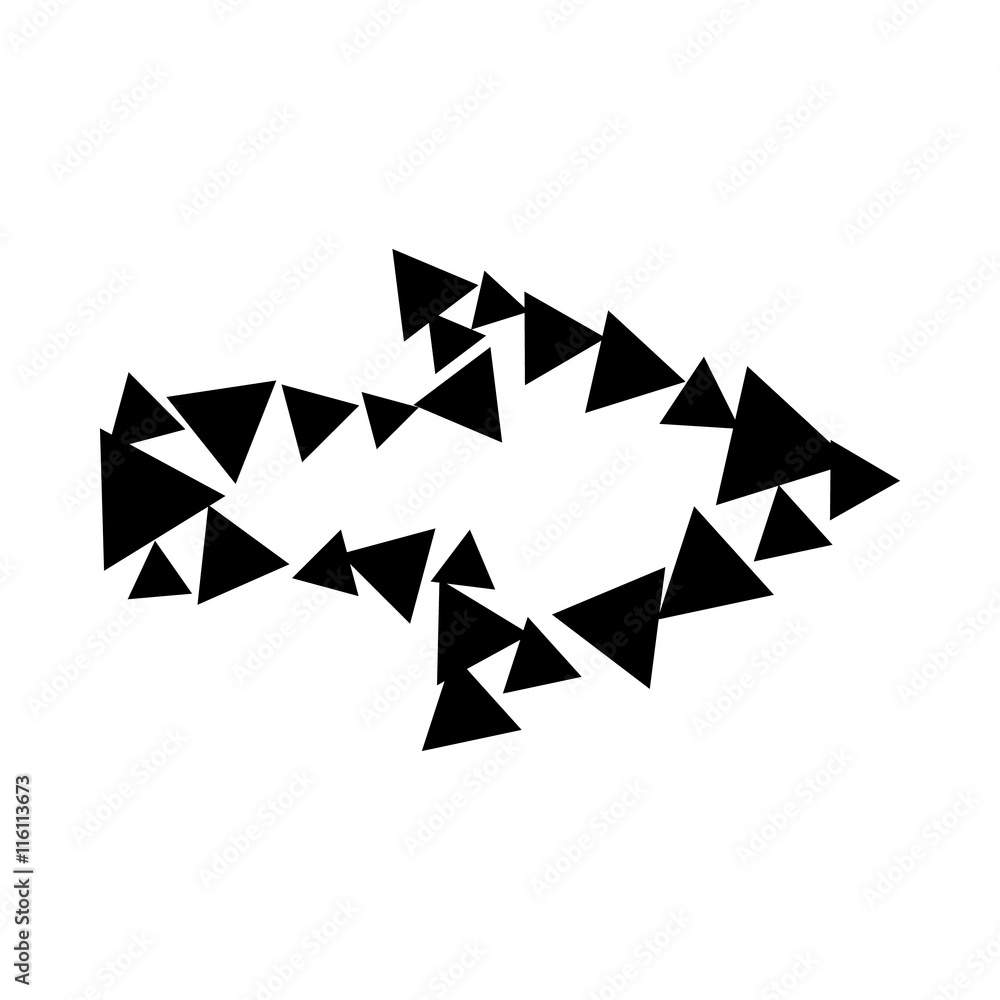 Poster abstract arrow with contour of triangles icon in simple style isolated on white background