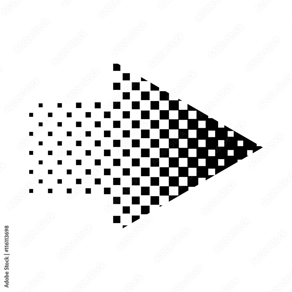 Poster halftone rigth arrow icon in simple style isolated on white background