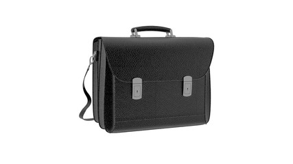 Business briefcase, black leather flapover isolated on white background