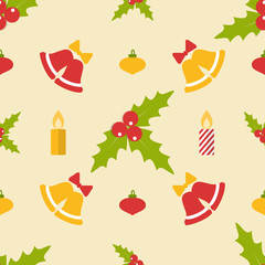 Flat seamless pattern with bells and decorations