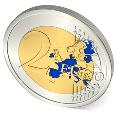 Zwei-Euro-Münze mit Eurozone in Blau