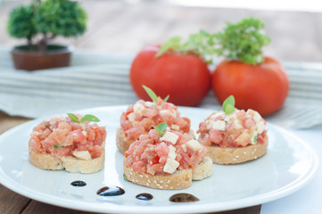 Dakos, Bruschetta  with tomato, greek cheese feta and basil