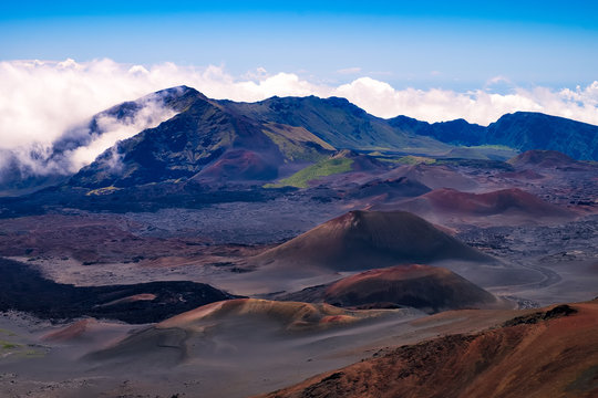 Scenic view of volcanic landscape and craters, Haleakala, Maui