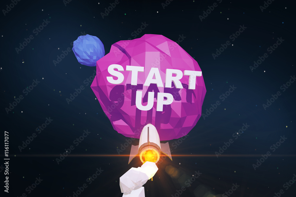 Poster rocket going towards planet startup