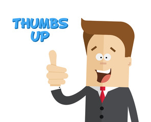 Happy businessman or manager. Sign thumbs up. Isolated flat illustration.