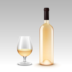 Vector Set of Wine Bottles and Glasses Isolated on Background