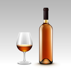 Vector Set of Wine Bottles and Glasses Isolated on Background