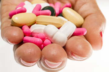pills in hand  close up
