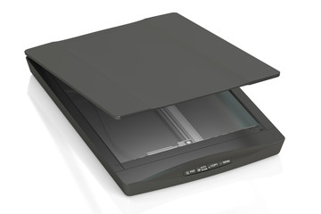 black flatbed scanner, 3D rendering