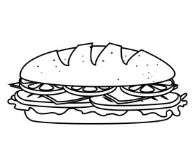 Delicious sandwich fast food isolated flat icon, vector illustration.
