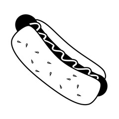 Delicious hot dog fast food isolated flat icon, vector illustration.