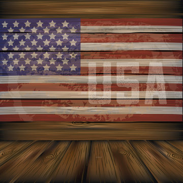 Vintage wooden American flag background with copy space. EPS 10 vector.